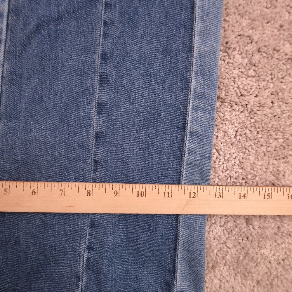American Eagle Wide Leg Jeans Women 12 Blue Paneled Colorblock High Rise Stretch - Picture 13 of 16